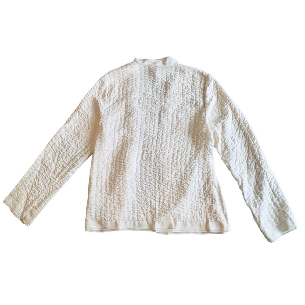 Eileen Fisher High Collar Crinkled Silk Open Jacket Ivory White Sz Small - Picture 5 of 10